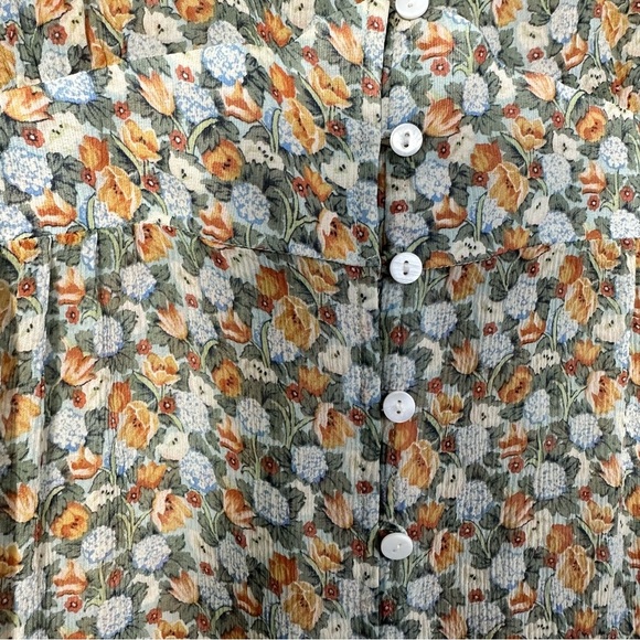 Sundance Silk Floral Baby Doll Top SZ 14 Green Yellow Blue Cottagecore Flowy EUC - Picture 3 of 7